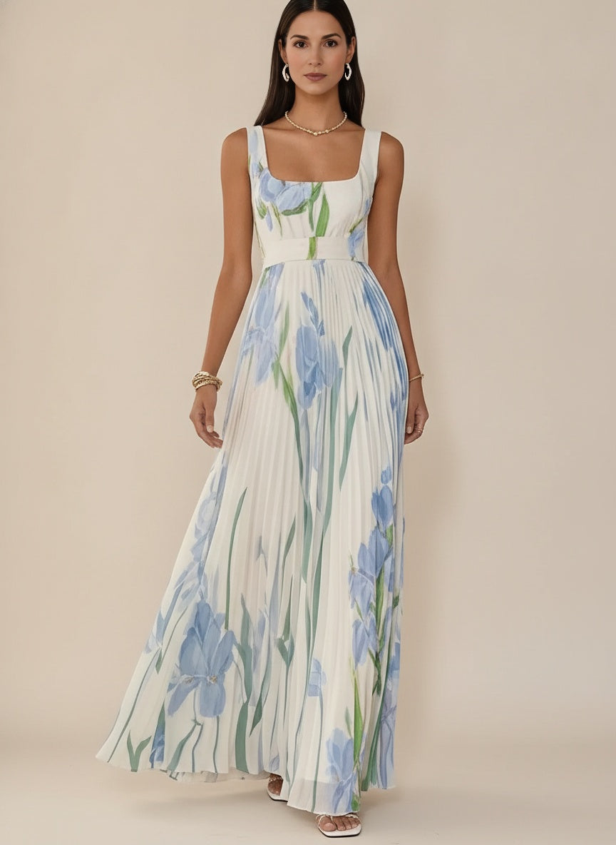 Floral Sleeveless Maxi Dress — Blue