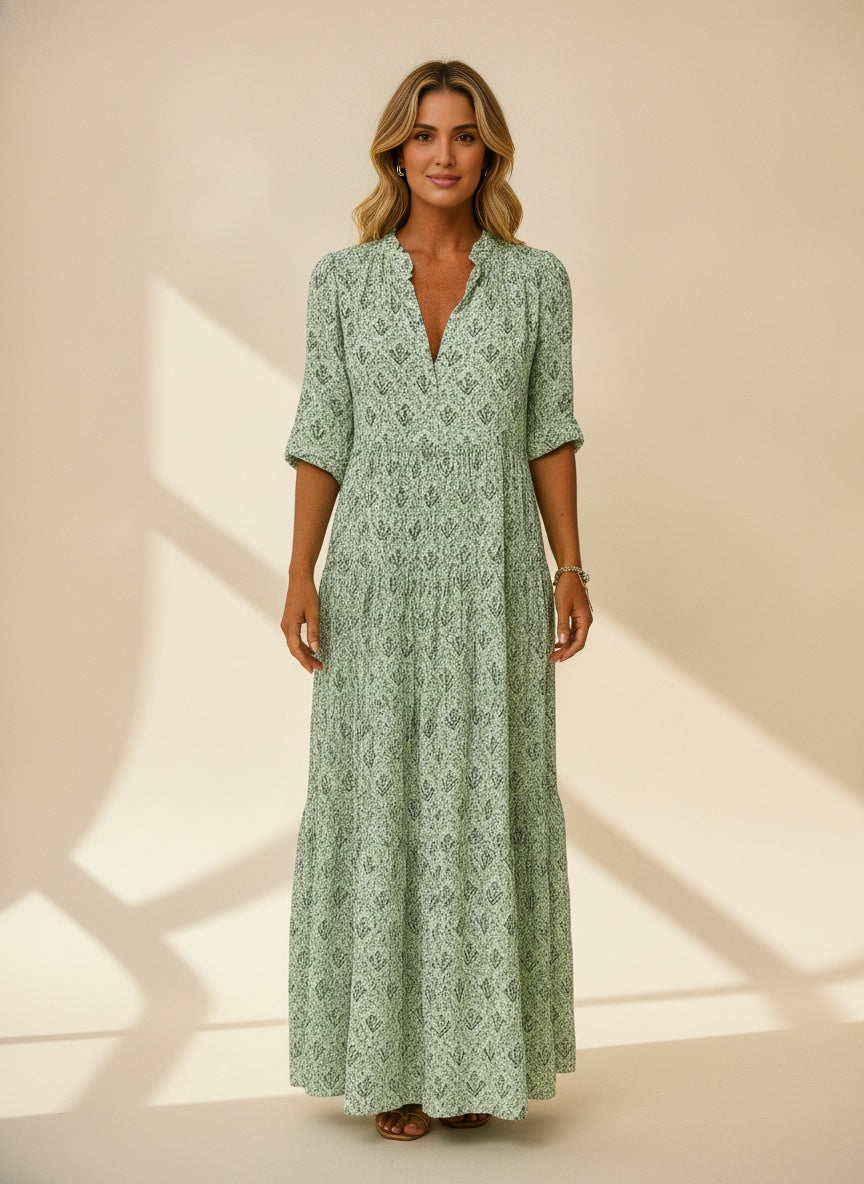 Printed Bohemian Maxi Dress — Green