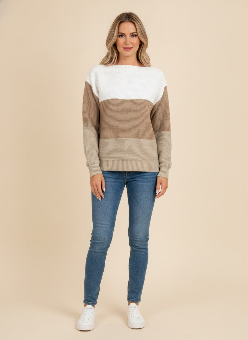 Alexa Striped Cosy Knit Jumper — Brown