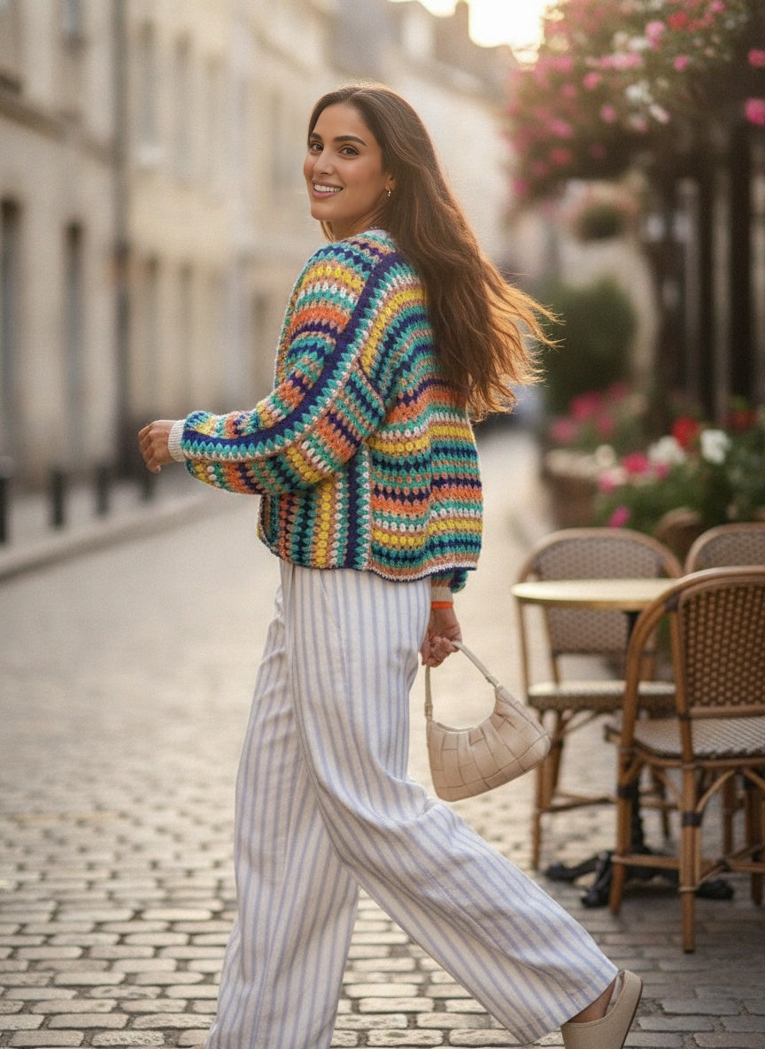 Rainbow Stripe Knitted Cardigan (view 2)
