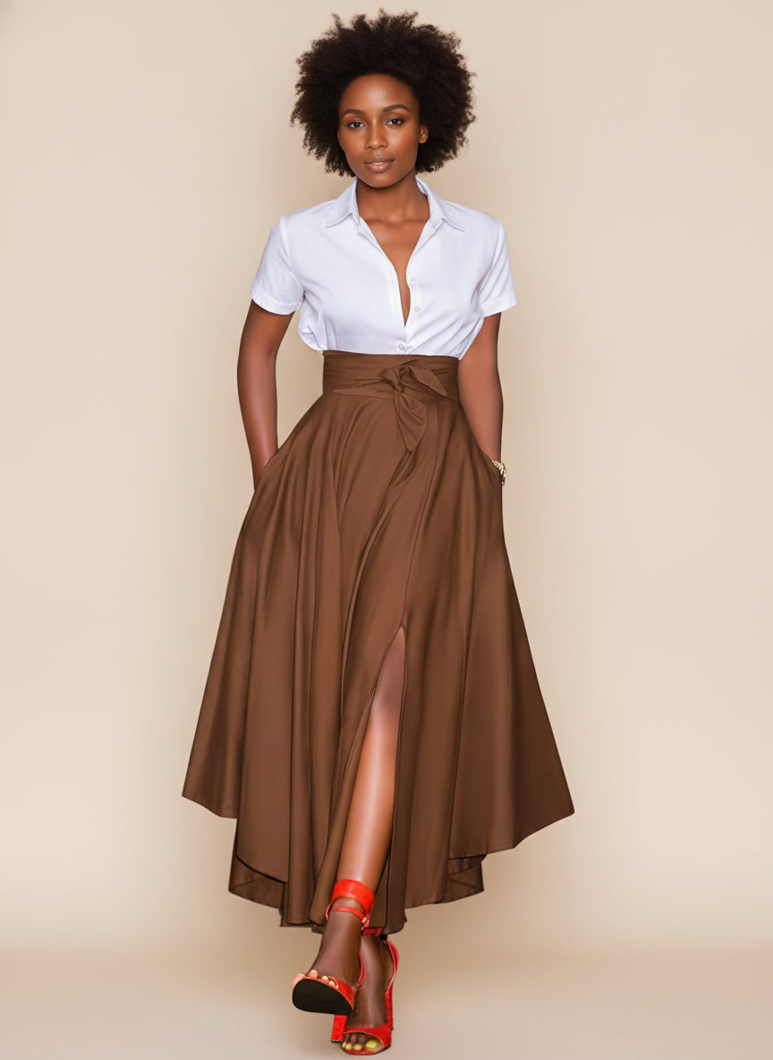 Elegant Irregular Hem Maxi Skirt — Khaki
