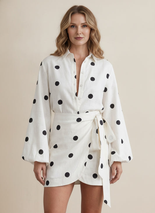 Polka Dot Wrap Playsuit Set — White
