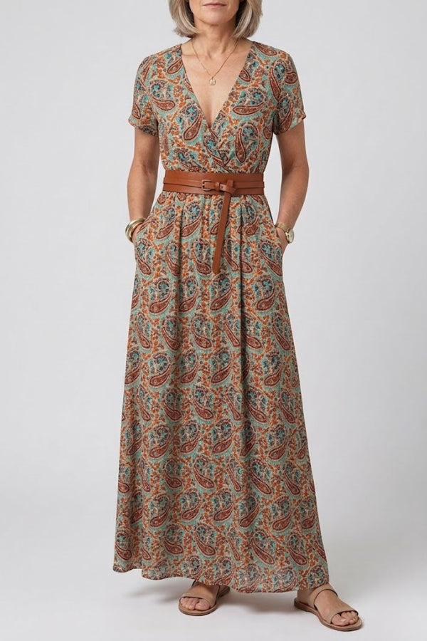 Floral Pleated Puff Sleeve Maxi Dress — Dark Brown