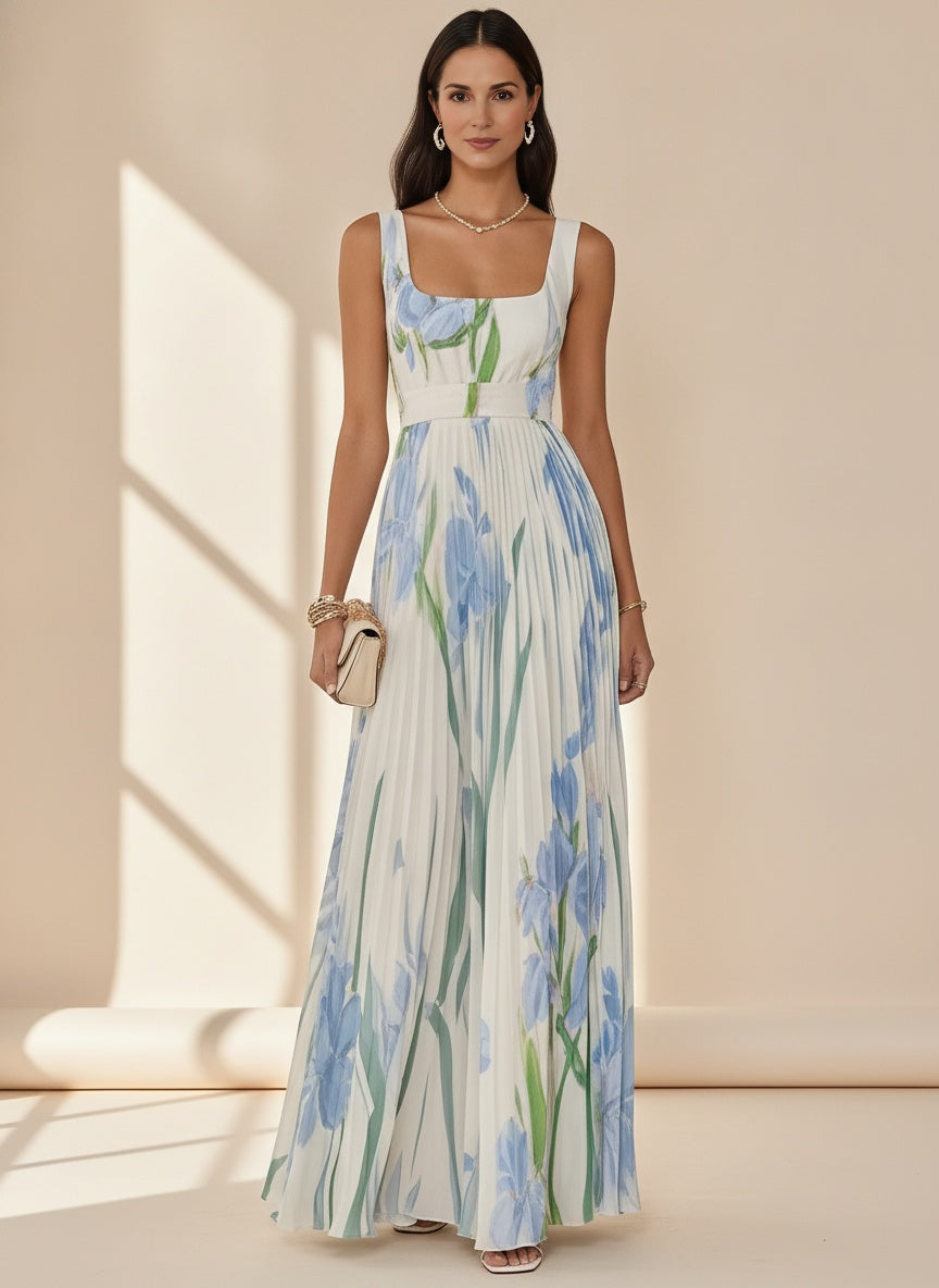Floral Sleeveless Maxi Dress — Light Blue