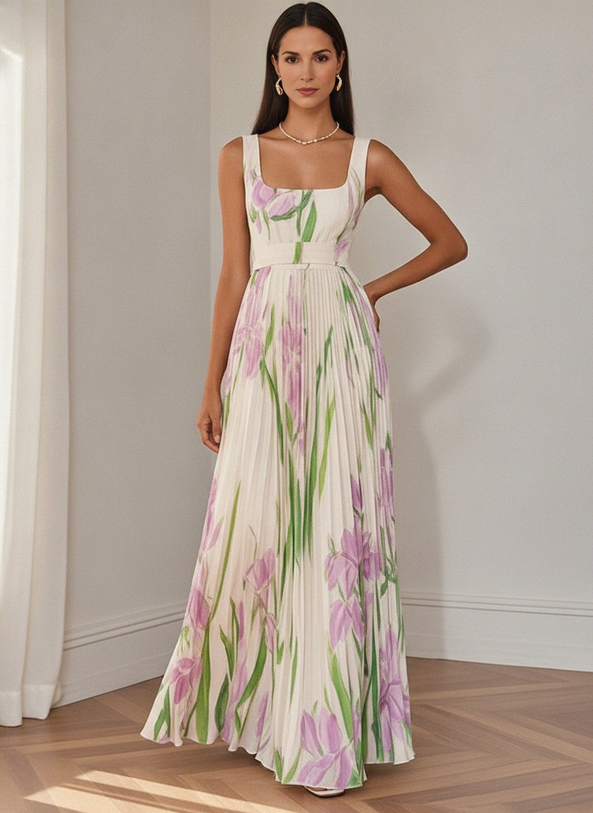 Floral Sleeveless Maxi Dress — White
