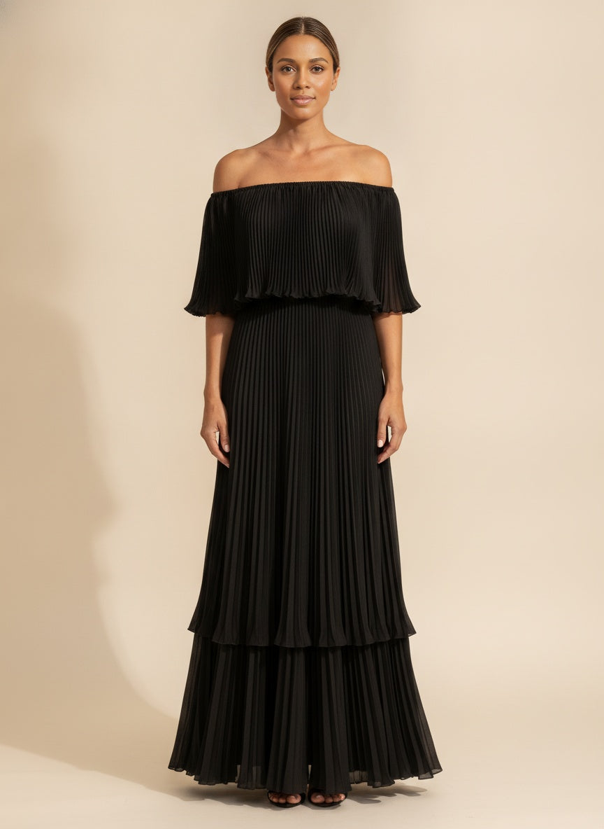 Bloom Ruffle Tiered Maxi Dress — Black