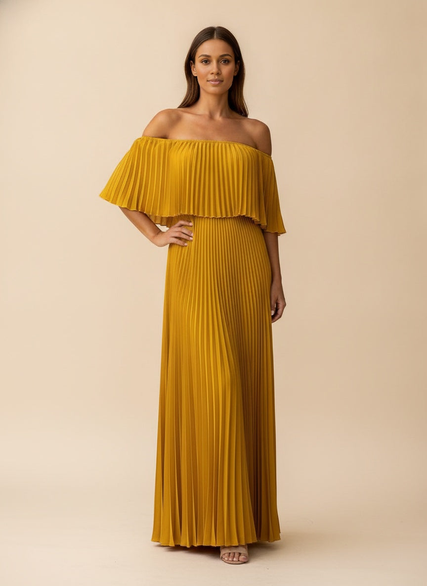 Bloom Ruffle Tiered Maxi Dress — Gold