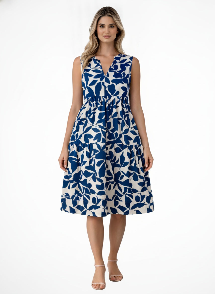 Amelia Sleeveless V-Neck Midi Dress — Blue