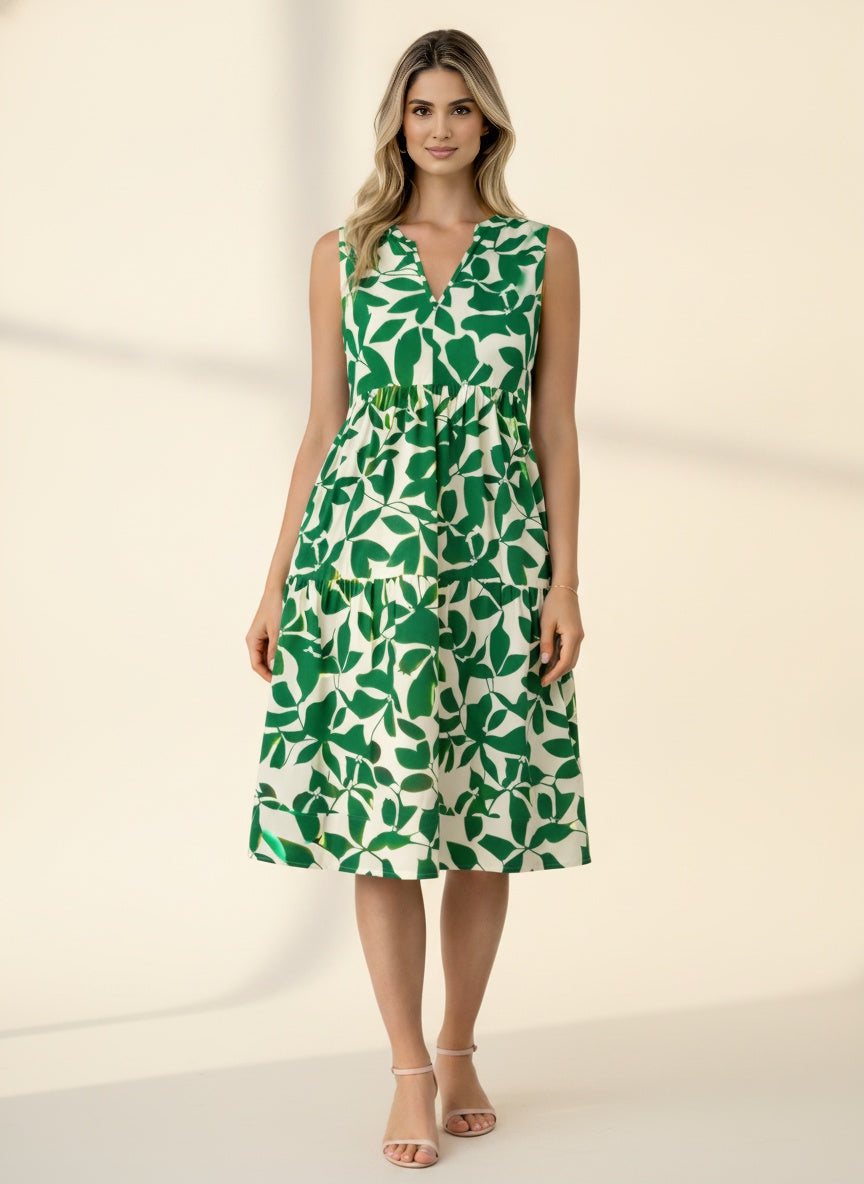 Amelia Sleeveless V-Neck Midi Dress — Green