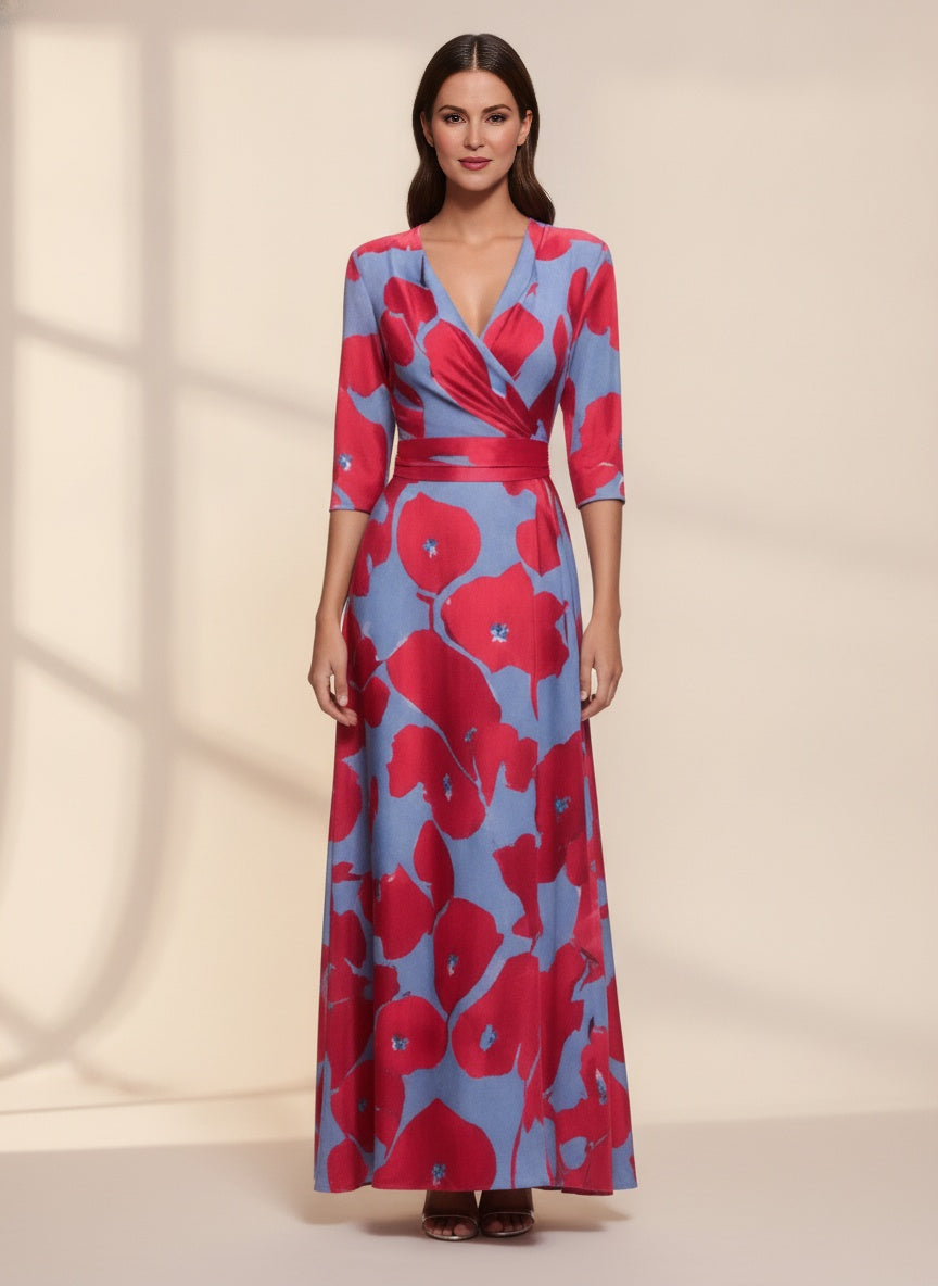 Floral Wrap V-Neck Maxi Dress — Multicolour