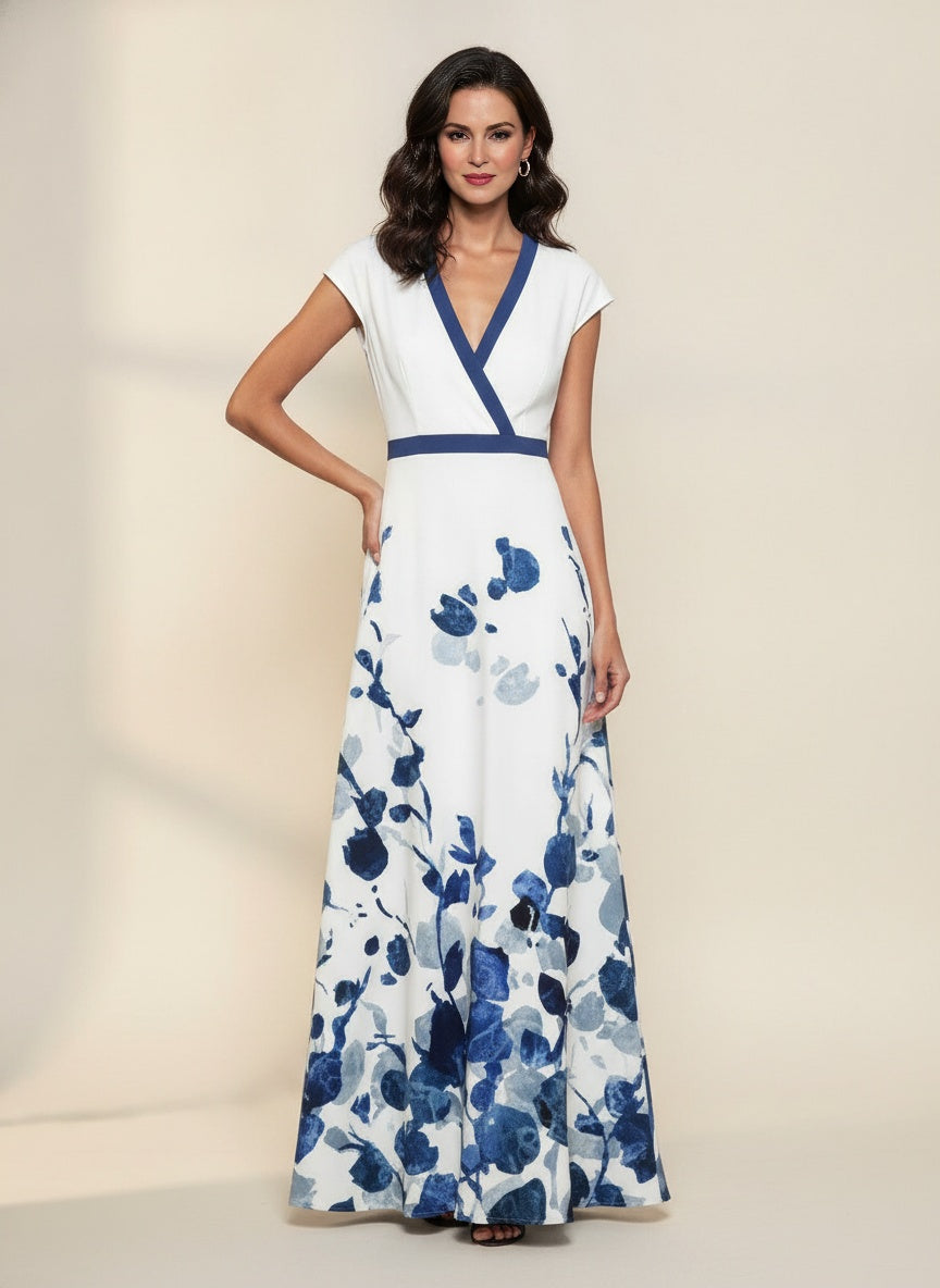 Floral Wrap V-Neck Maxi Dress — White