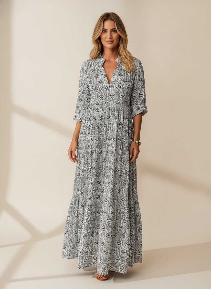 Printed Bohemian Maxi Dress — Grey
