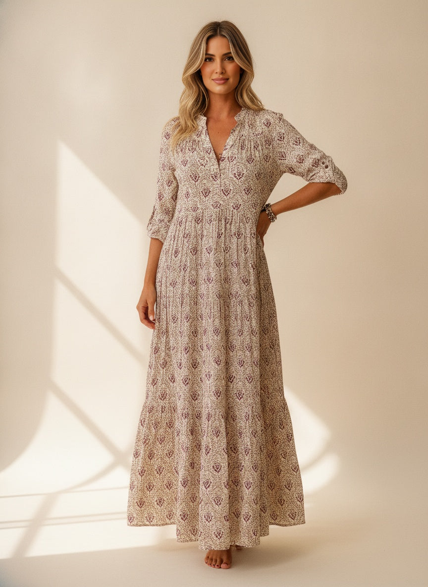 Printed Bohemian Maxi Dress — Pink