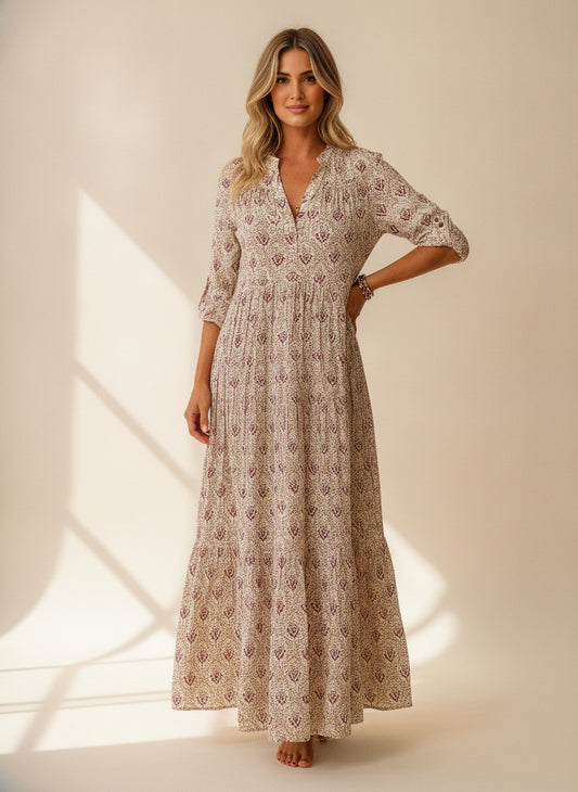 Printed Bohemian Maxi Dress — Pink
