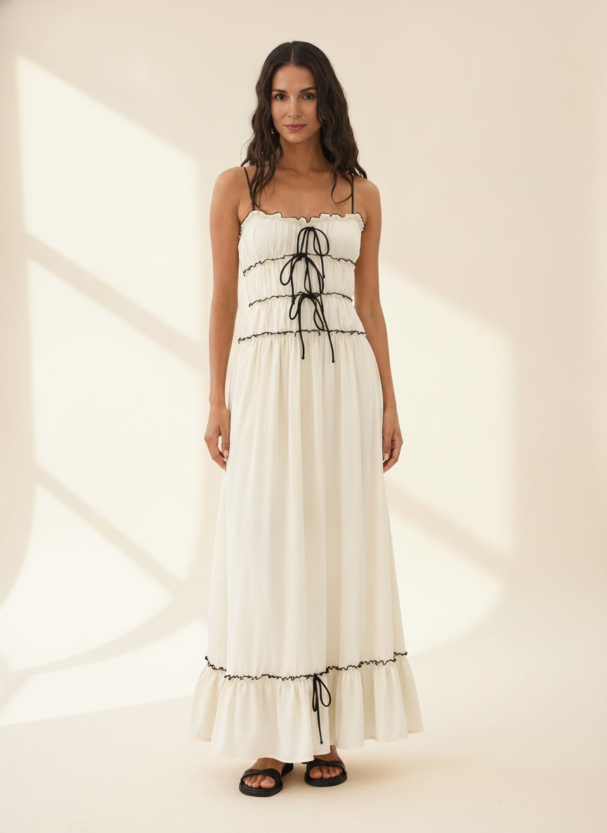 Celestine Ruffle Tiered Maxi Dress — White