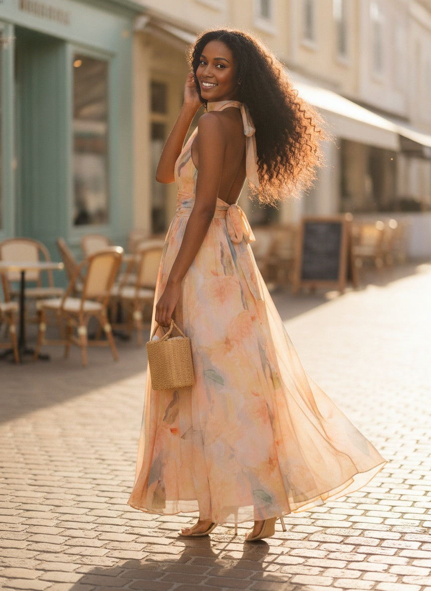 Floral Halter A-Line Midi Dress (view 2)