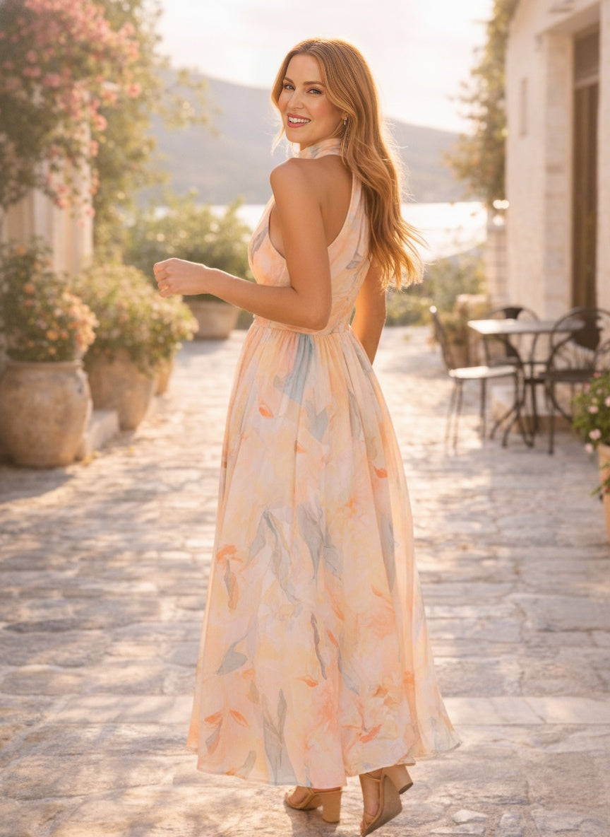 Floral Halter Neck Pleated Maxi Dress (view 2)