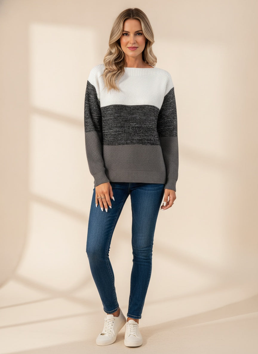 Alexa Striped Cosy Knit Jumper — Black
