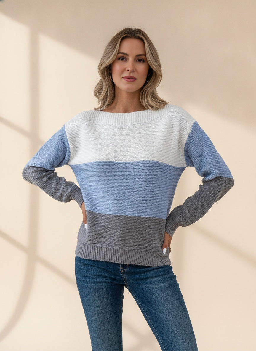 Alexa Striped Cosy Knit Jumper — Blue