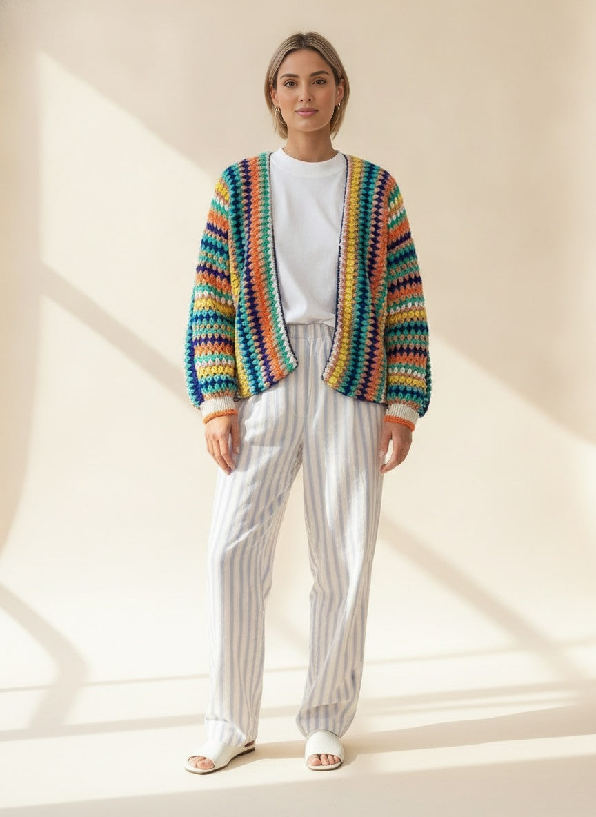 Rainbow Stripe Knitted Cardigan — Multicolour