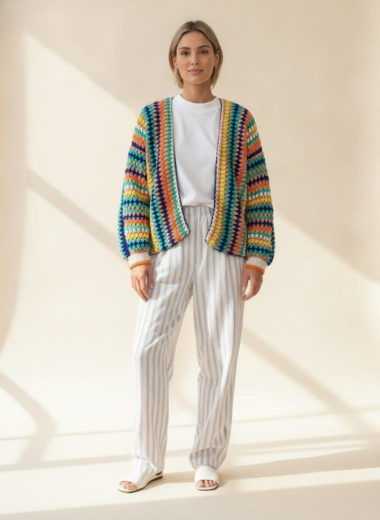 Rainbow Stripe Knitted Cardigan — Multicolour