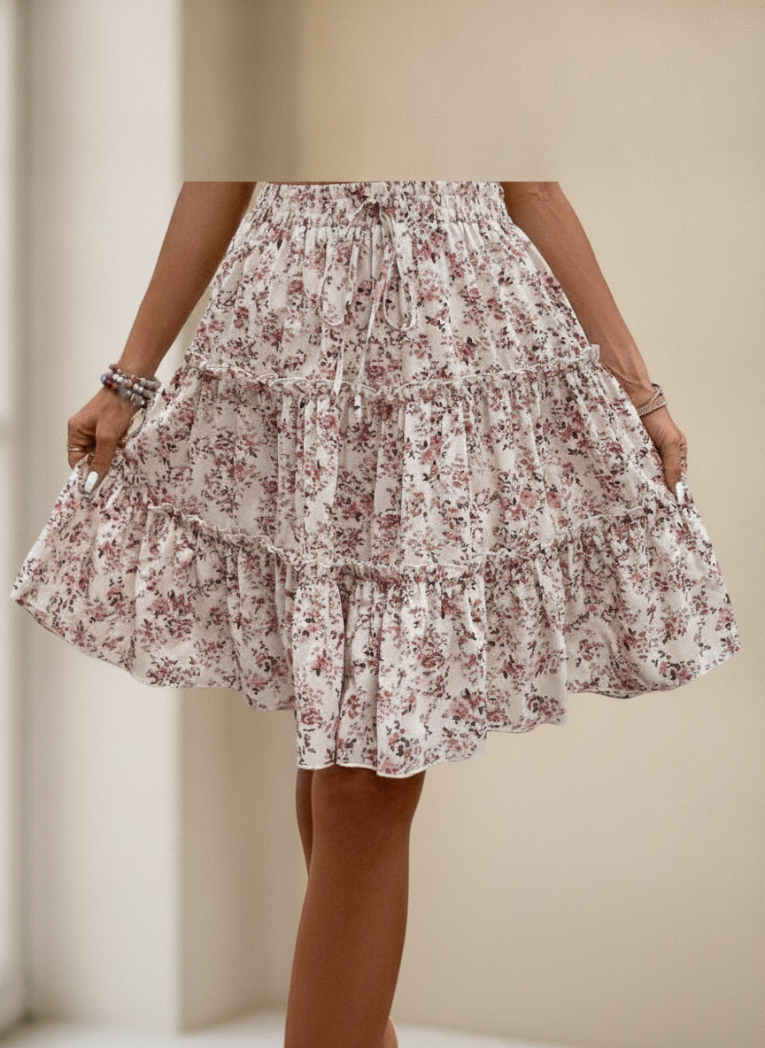 Elegant Ruffle Wrap Midi Skirt — Apricot