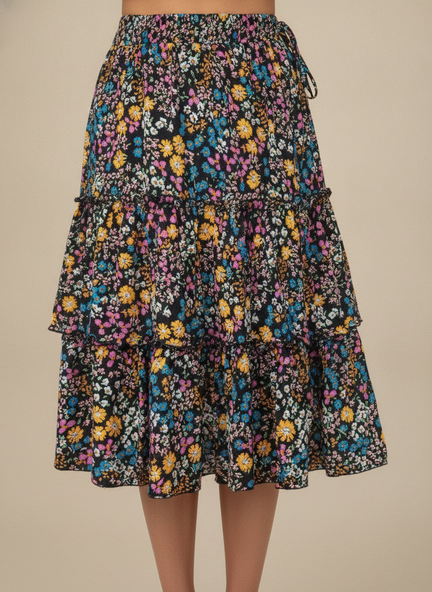 Elegant Ruffle Wrap Midi Skirt — Multicolour