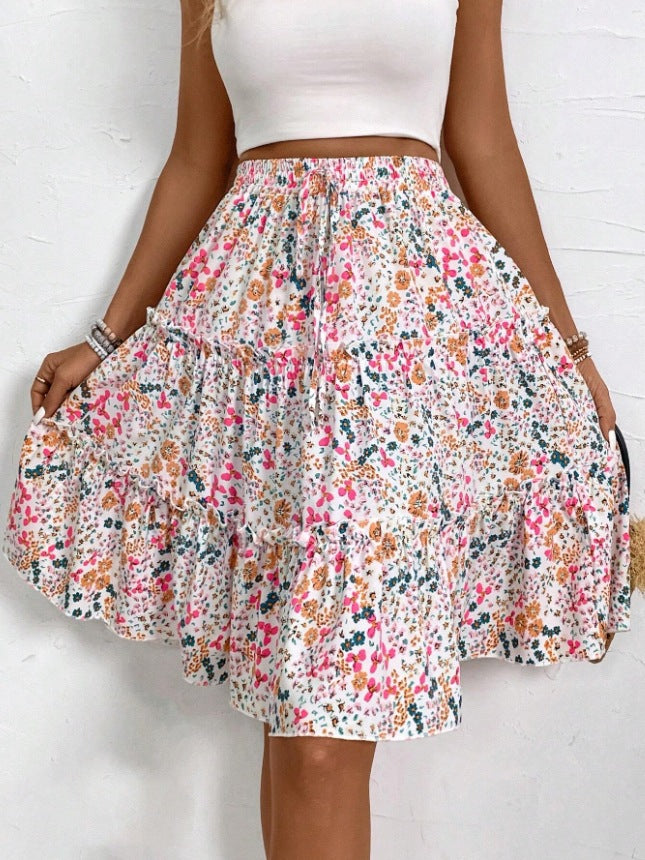 Elegant Ruffle Wrap Midi Skirt — Pink