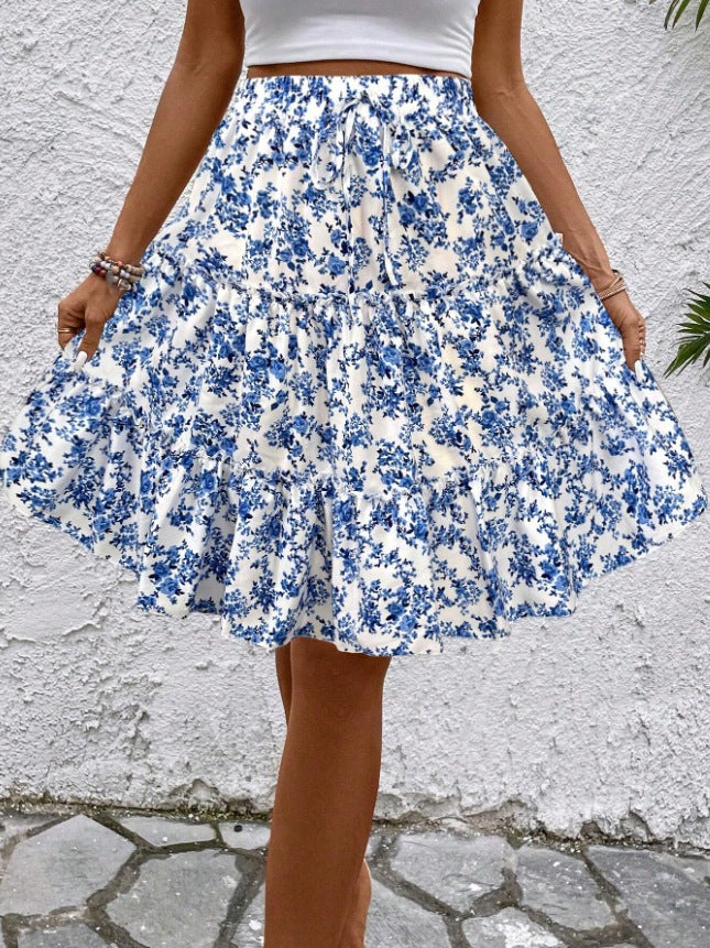 Elegant Ruffle Wrap Midi Skirt — Sky Blue