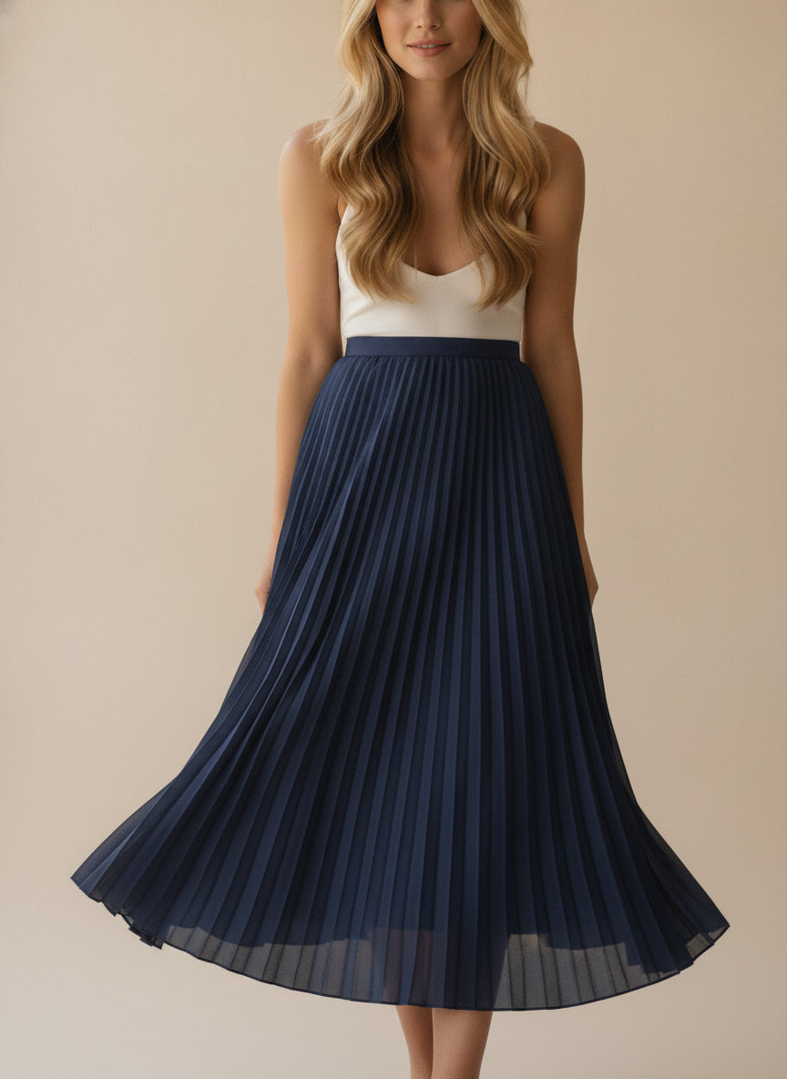 Luna Pleated Midi Skirt — Dark Blue