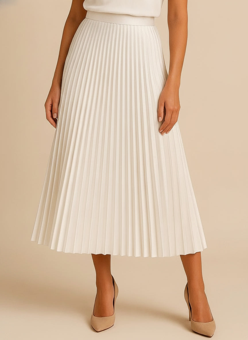 Luna Pleated Midi Skirt — White