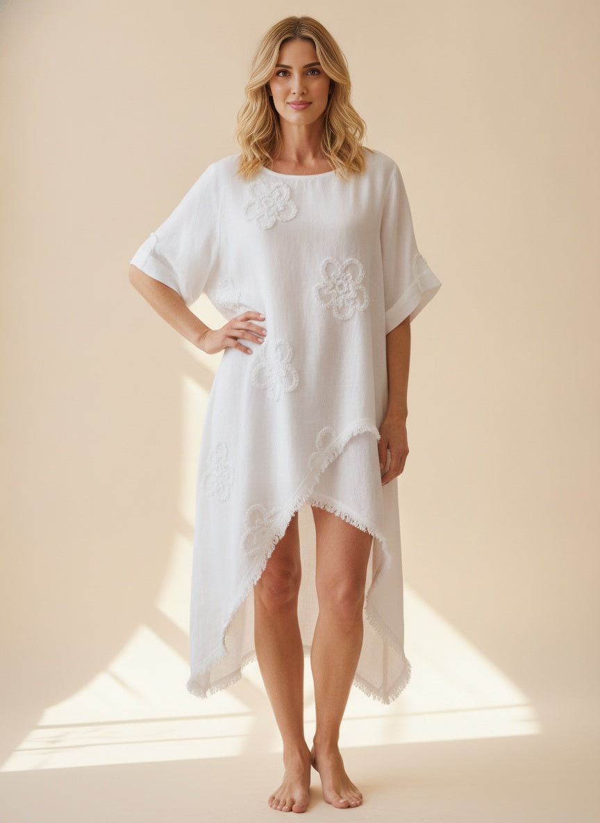 Floral Embroidered Cotton Loose Blouse — White